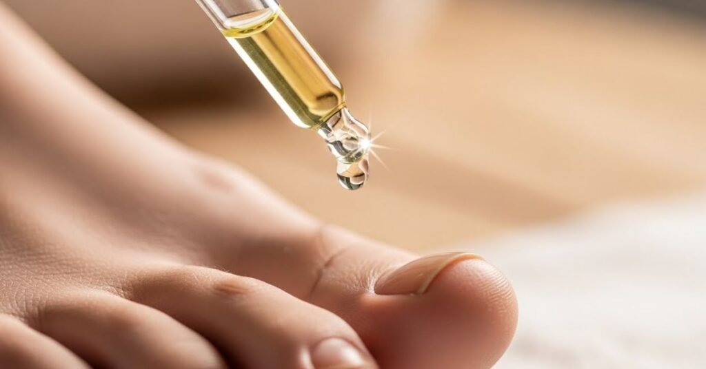 how to treat toenail fungus at home — applying antifungal oil