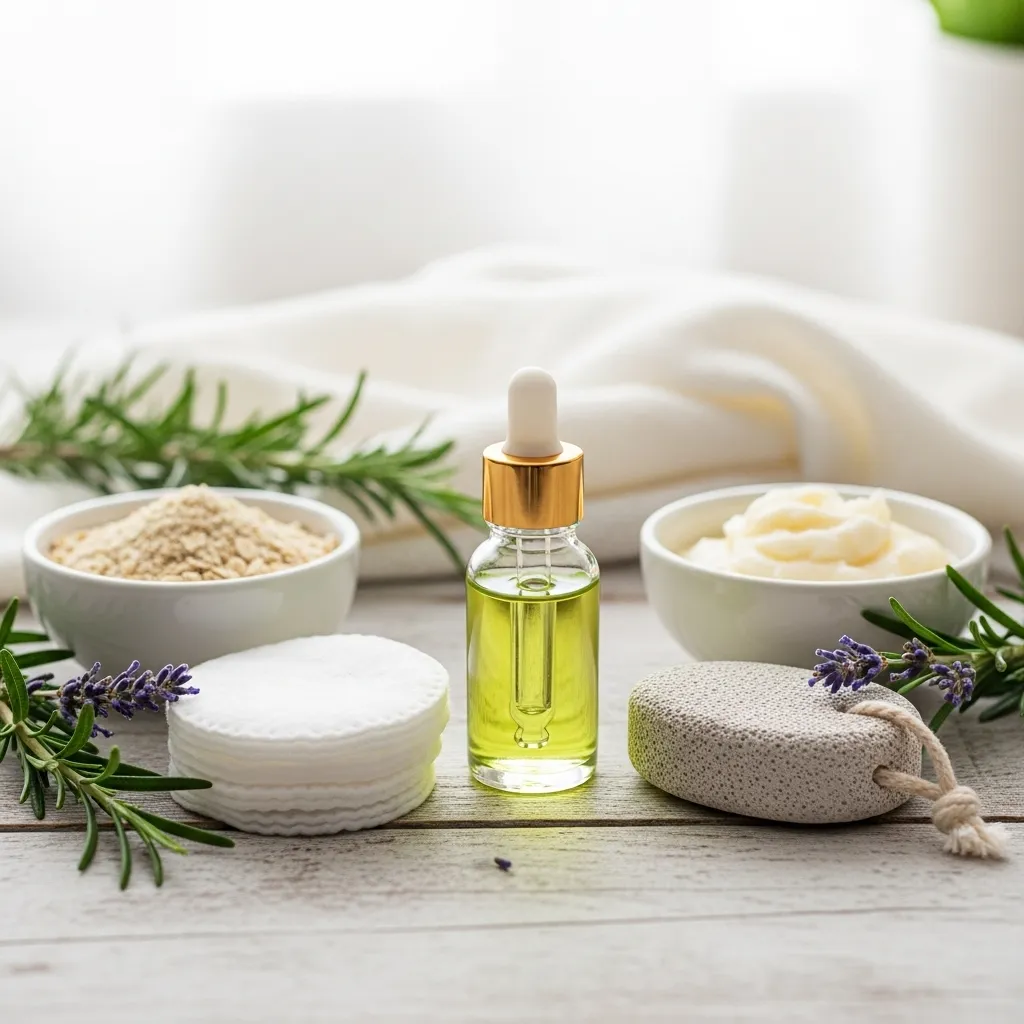 DIY nail care setup with tea tree oil and natural ingredients for home nail treatments