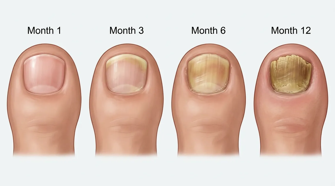 Early stage toenail fungus showing mild yellow discoloration