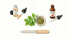 Natural home remedies for toenail fungus including tea tree oil apple cider vinegar oregano oil and nail file