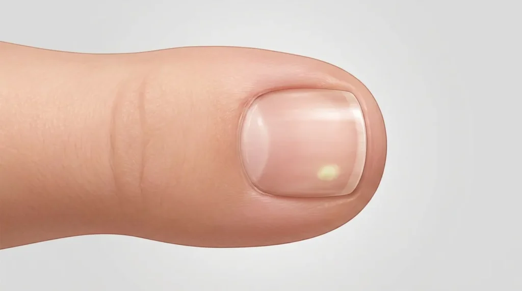 Early stage toenail fungus pictures showing a small white spot near the nail tip