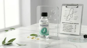 Kerassentials bottle with safety shield representing ingredient safety analysis and side effects review