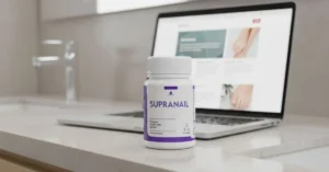 SupraNail product jar identical to original packaging next to device showing official website, representing safe and authentic purchase