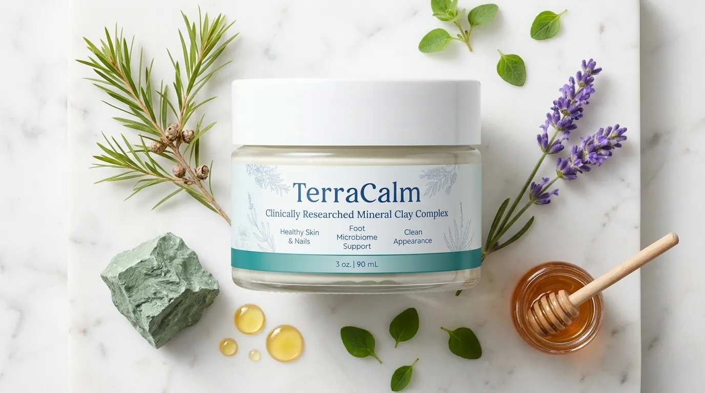 TerraCalm key ingredients — AI-generated editorial illustration for educational purposes. Not a real product endorsement image.