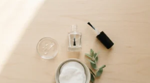 Clear antifungal nail polish treatment bottle representing options for treating nails while managing fungal infection